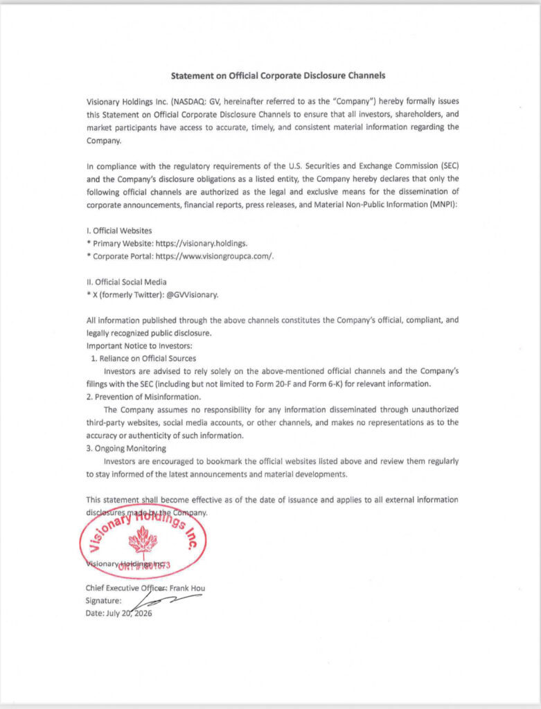 Statement on Official Corporate Disclosure Channels
